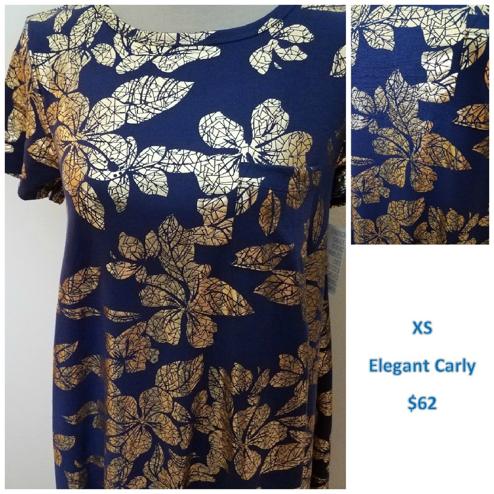 LulaRoe XS Elegant Carly Navy with Gold Foil